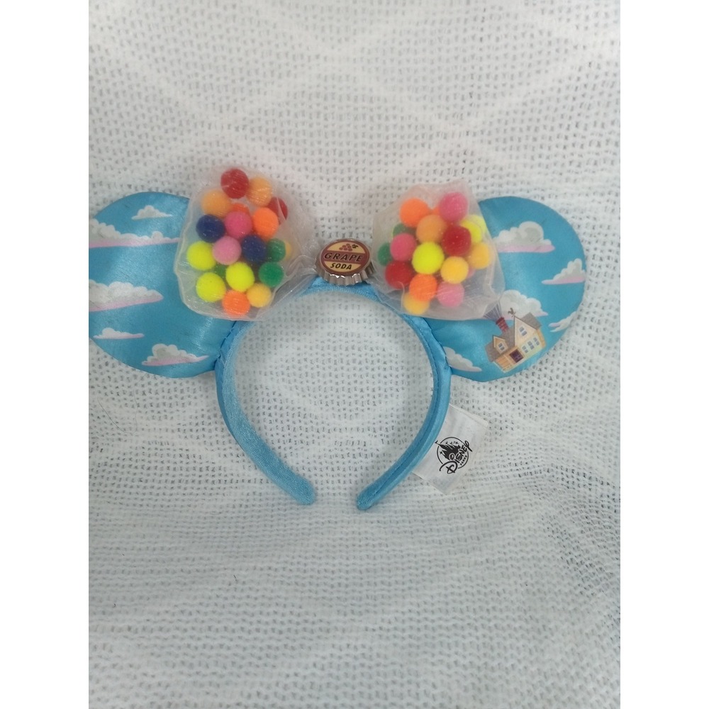 Disney Up Movie Minnie Mouse Ears Headband Blue Pom Pom Balloon Good Preowned